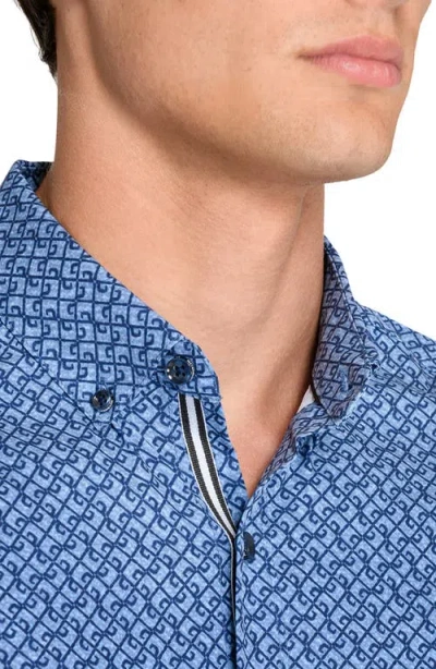 Brooklyn Brigade Geometric Woven Short Sleeve Basic In Blue