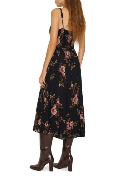 Reformation Katara Floral Georgette Midi Dress In Black