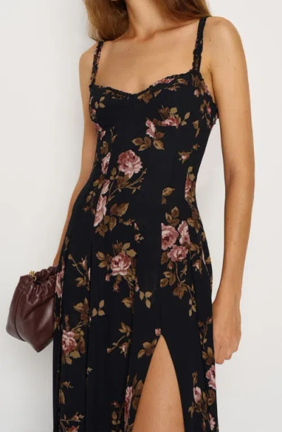 Reformation Katara Floral Georgette Midi Dress In Black