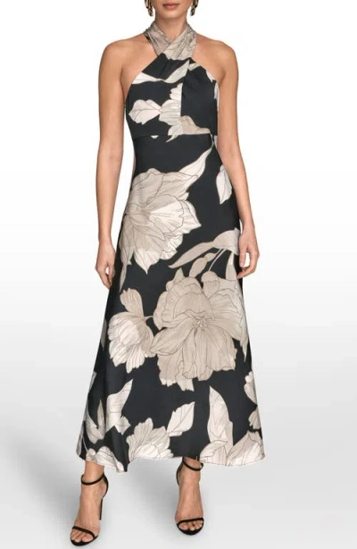 Donna Karan New York Floral Print Halter Dress In Multi
