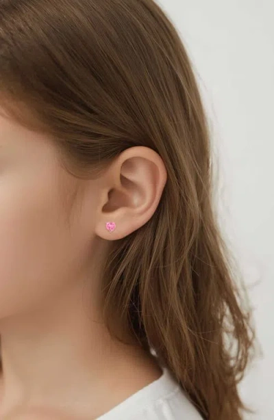 Lily Nily Kids' Cubic Zirconia Heart Stud Earrings In Pink