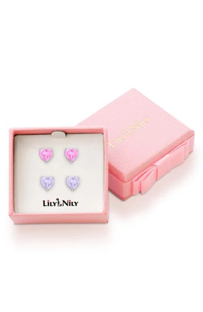Lily Nily Kids' Cubic Zirconia Heart Stud Earrings In Pink