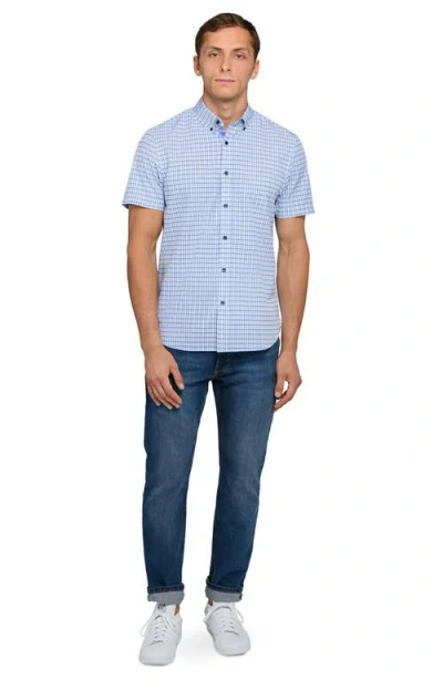 Construct Plaid Woven Short Sleeve Basic In Blue