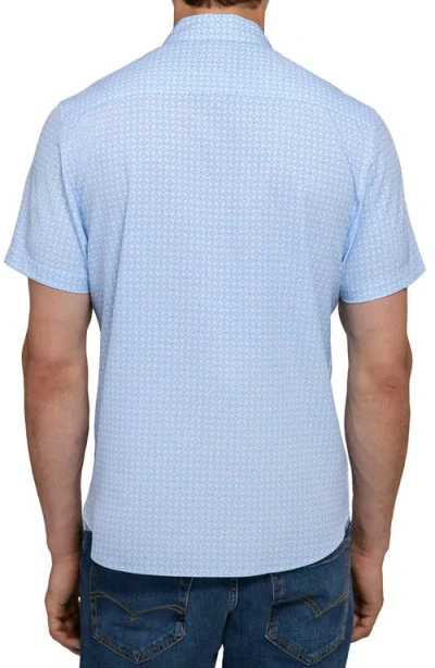 Construct Round Checkered Woven Short Sleeve Basic In Blue