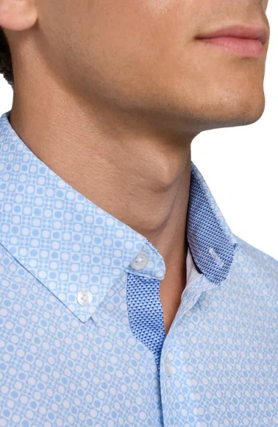 Construct Round Checkered Woven Short Sleeve Basic In Blue