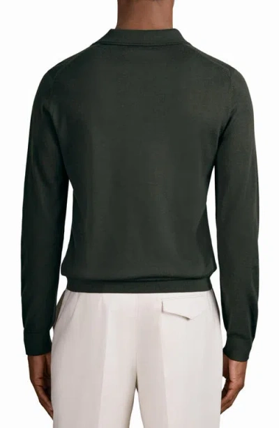 Reiss Trafford Long Sleeve Merino Wool Polo Sweater In Black