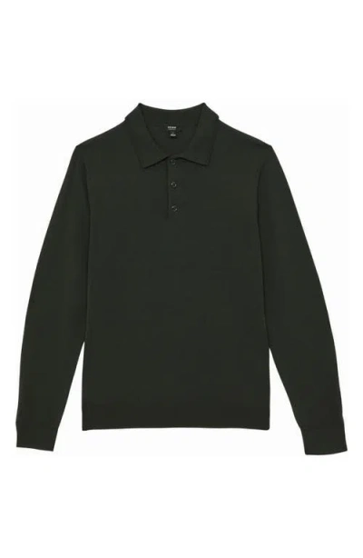 Reiss Trafford Long Sleeve Merino Wool Polo Sweater In Black