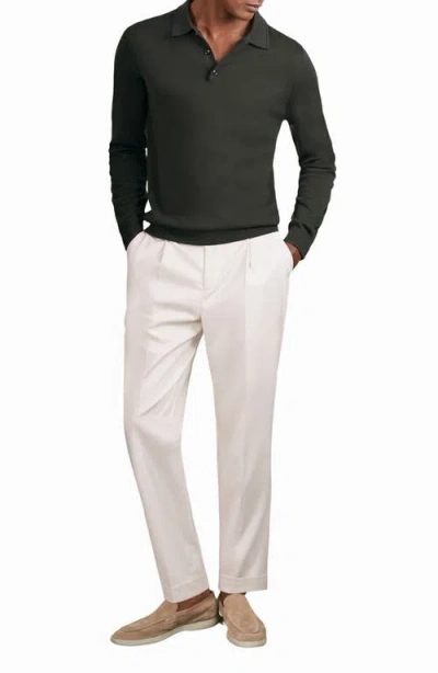 Reiss Trafford Long Sleeve Merino Wool Polo Sweater In Black