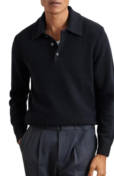 Reiss Mens Deansgate Polo-collar Wool And Cashmere-blend Jumper Navy Xl In Blue