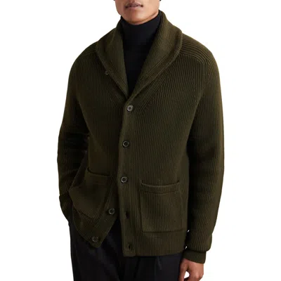 Reiss Mens Dark Olive Green Cannon Shawl-collar Knitted Cardigan Xl In Green