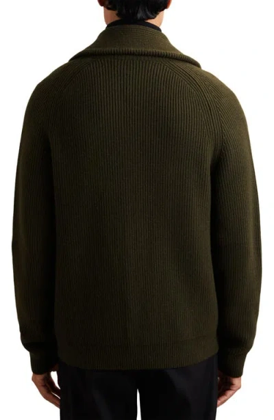 Reiss Mens Dark Olive Green Cannon Shawl-collar Knitted Cardigan Xl In Green