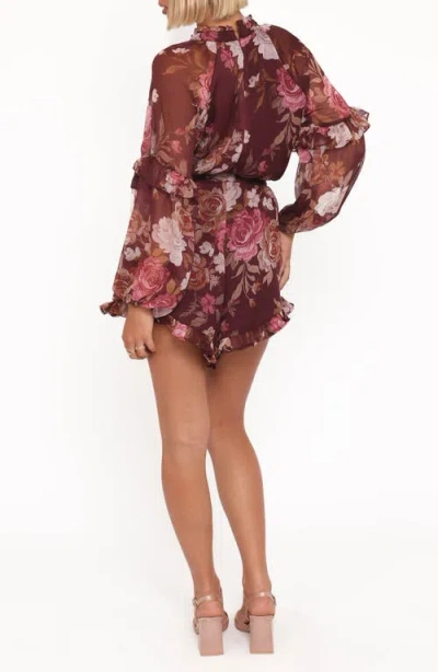 Petal And Pup Petal & Pup Delaney Floral Print Ruffle Chiffon Romper In Brown