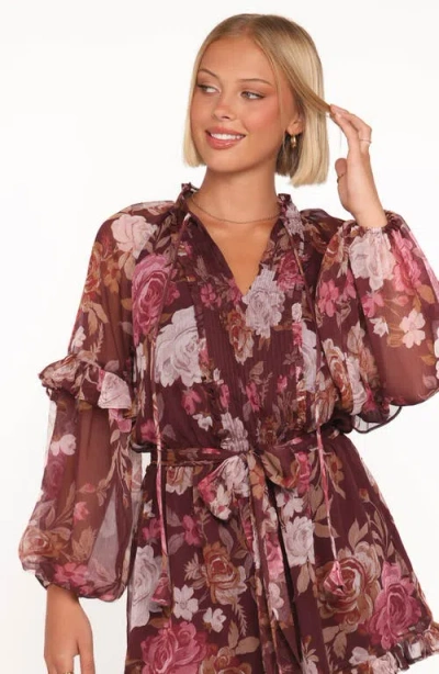 Petal And Pup Petal & Pup Delaney Floral Print Ruffle Chiffon Romper In Brown