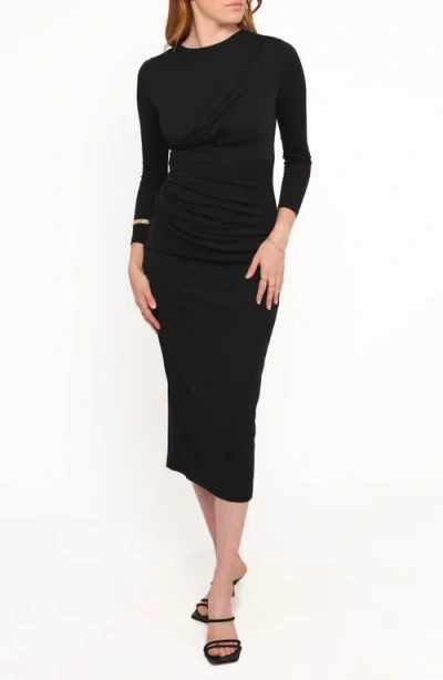 Petal And Pup Petal & Pup Rogan Ruched Long Sleeve Midi Dress In Black