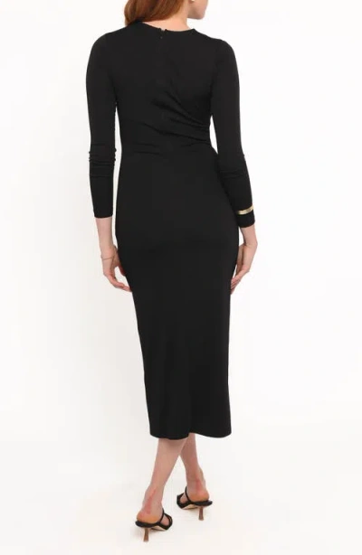 Petal And Pup Petal & Pup Rogan Ruched Long Sleeve Midi Dress In Black