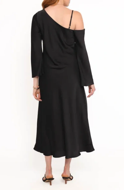 Petal And Pup Petal & Pup Lindra One-shoulder Long Sleeve Maxi Dress In Black