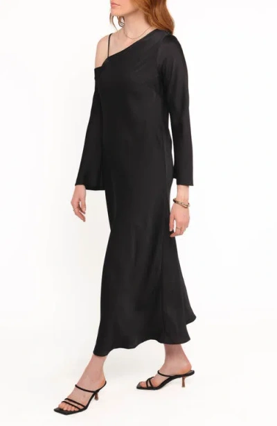 Petal And Pup Petal & Pup Lindra One-shoulder Long Sleeve Maxi Dress In Black