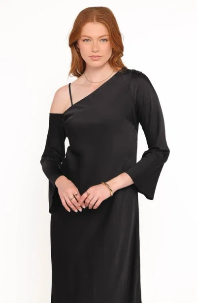 Petal And Pup Petal & Pup Lindra One-shoulder Long Sleeve Maxi Dress In Black
