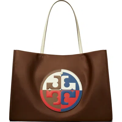 Tory Burch Ella Colorblock Nylon Tote In Brown