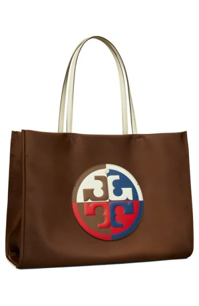 Tory Burch Ella Colorblock Nylon Tote In Brown