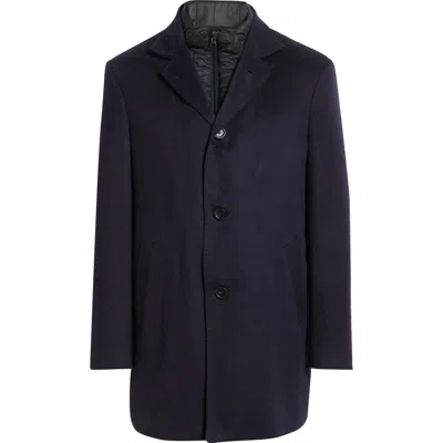 Zanella Drake Navy Felted Cashmere Overcoat With Removable Quilted Bib In Black