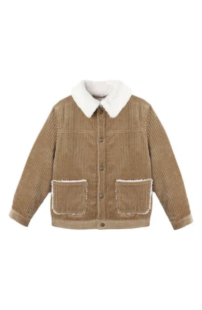 Quincy Mae Faux Fur & Cotton Corduroy Jacket In Brown