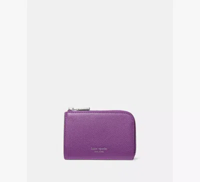 Kate Spade New York Mini Pebble Leather Zip Card Case In Purple