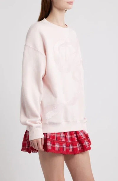 Loveshackfancy Palo Sequin Embellished Cotton Blend Sweatshirt In Pink