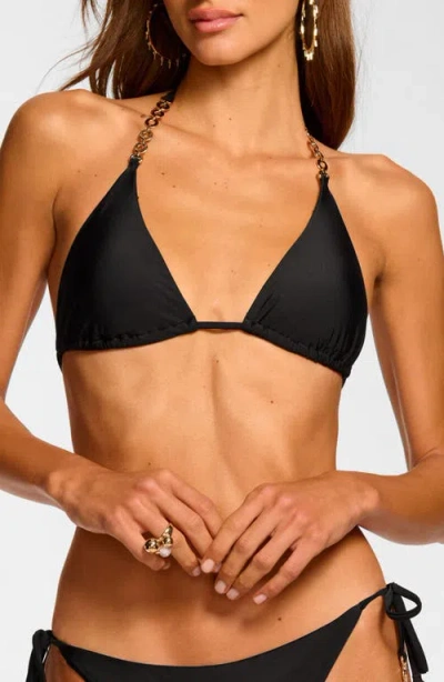 Ramy Brook Terry Embellished Halter Triangle Bikini Top In Black