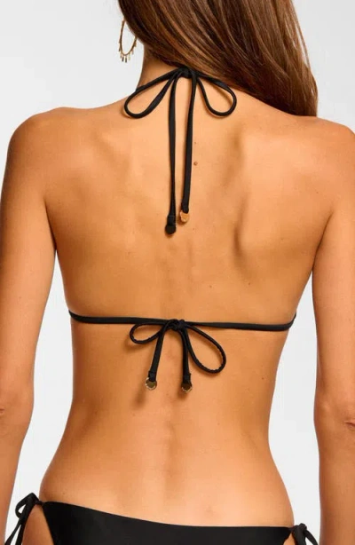 Ramy Brook Terry Embellished Halter Triangle Bikini Top In Black