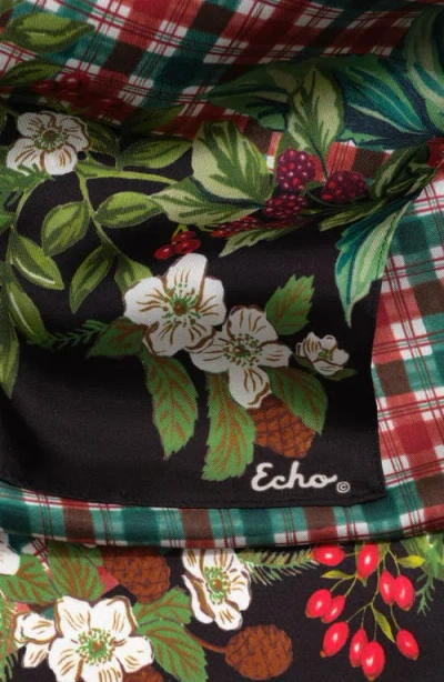 Echo Holly Garland Plaid Silk Scarf In Red