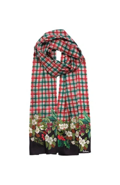 Echo Holly Garland Plaid Silk Scarf In Red