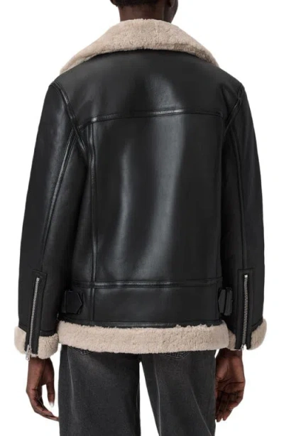 Allsaints Sola Oversize Genuine Shearling Biker Jacket In Black