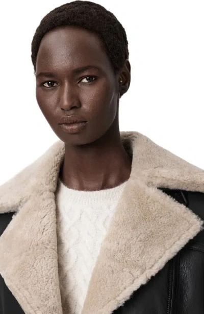Allsaints Sola Oversize Genuine Shearling Biker Jacket In Black