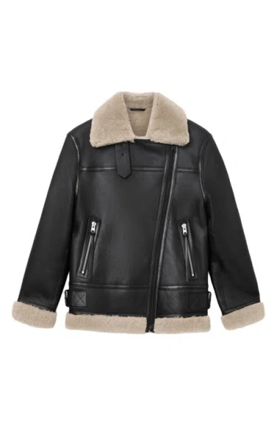 Allsaints Sola Oversize Genuine Shearling Biker Jacket In Black