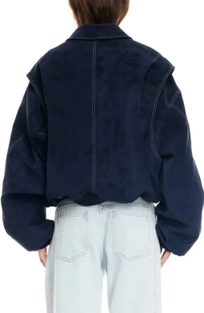 Lioness Vista Faux Suede Bomber Jacket In Blue