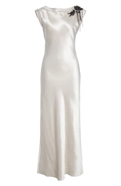 Jason Wu Collection Embellished Cap Sleeve Washed Twill Gown In Gray