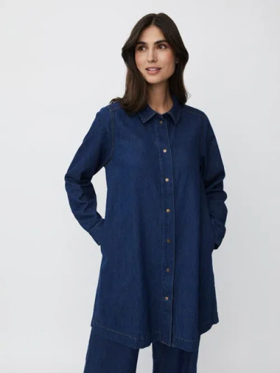 Masai Copenhagen Denim Long Sleeve Collared Long Shirt In Blue