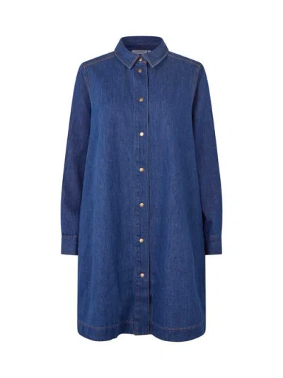 Masai Copenhagen Denim Long Sleeve Collared Long Shirt In Blue
