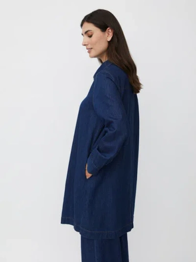 Masai Copenhagen Denim Long Sleeve Collared Long Shirt In Blue