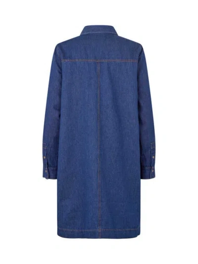 Masai Copenhagen Denim Long Sleeve Collared Long Shirt In Blue