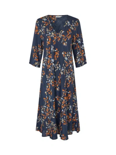 Masai Copenhagen Manorelle V-neck 3/4 Sleeve Midi Dress In Blue