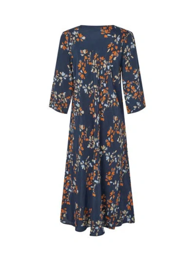 Masai Copenhagen Manorelle V-neck 3/4 Sleeve Midi Dress In Blue