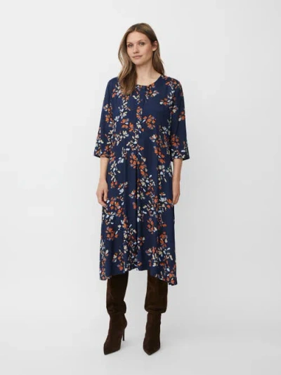 Masai Copenhagen Manymari Round Neck 3/4 Sleeve Dress In Blue