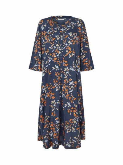 Masai Copenhagen Manymari Round Neck 3/4 Sleeve Dress In Blue