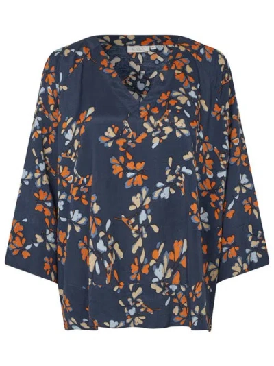 Masai Copenhagen Mabenika 3/4 Sleeve V-neck Blouse In Blue