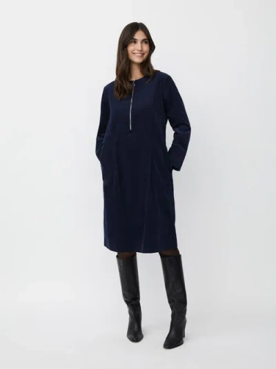 Masai Copenhagen Long Sleeve Crew Neck Zip Midi Dress In Blue
