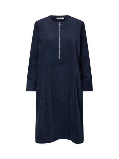 Masai Copenhagen Long Sleeve Crew Neck Zip Midi Dress In Blue