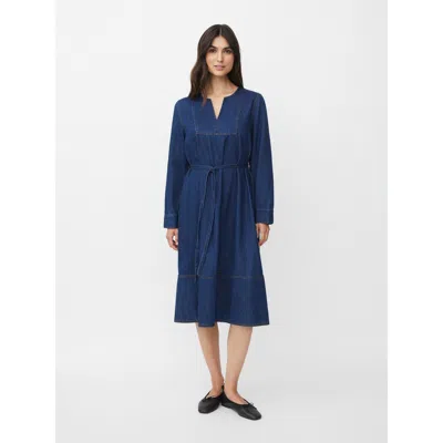 Masai Copenhagen Long Sleeve V-neck Denim Midi Dress In Blue