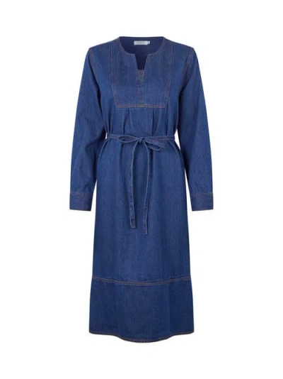 Masai Copenhagen Long Sleeve V-neck Denim Midi Dress In Blue
